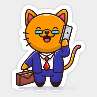 Cat Businessman With Phone Sticker